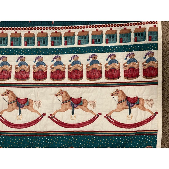 VINTAGE QUILTED CRIB BLANKET BEAR Rocking Horse Baby Crib Comforter 55 X 42 - Picture 2 of 5